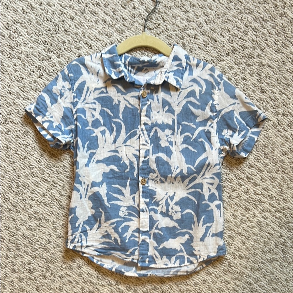 Zara Boys Tropical Print Linen Button Down Shirt